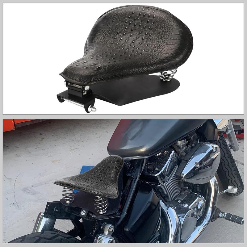 DgNeLai Motorcycle Solo Drive Seat Black Crocodile Leather Bobber Cushion with Mounting Seatbase Spring Bracket Kit Replacement for Harley Davidson Sportster XL 1200 883 48 Chopper Custom - Image 3